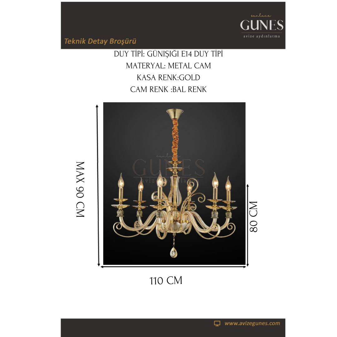 ÖZMER GR-036 ESKİTME 8Lİ CAM KOL AVİZE