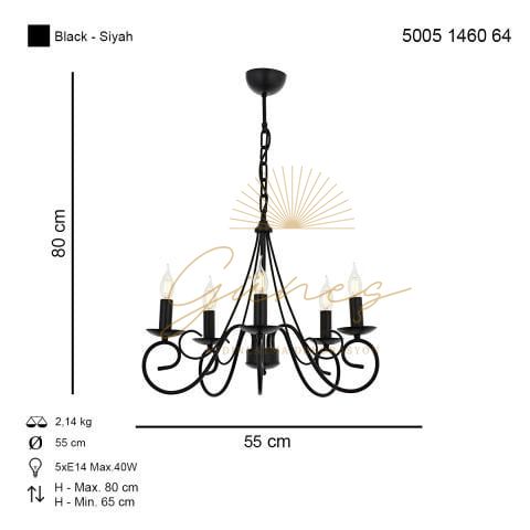 Slia 5 li Modern Avize Siyah