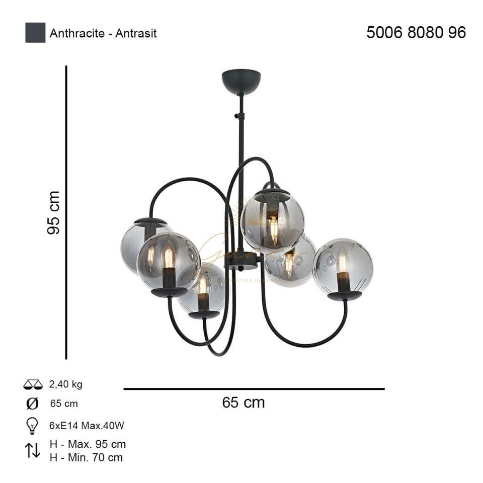 Sınır 6 lı Modern Avize Antrasit