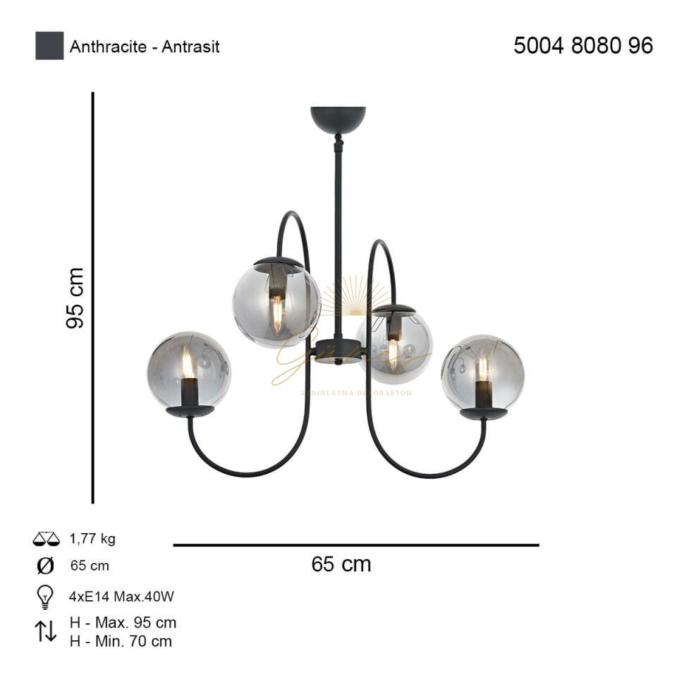Sınır 4 lü Modern Avize Antrasit