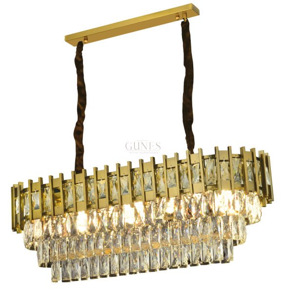 Minaso 90 lık Gold Eskitme Yemek Masası Kristal Avizesi