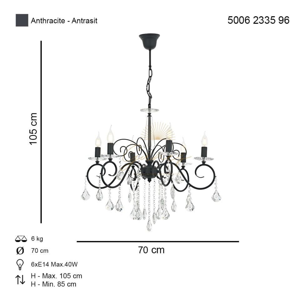 Reka 6 lı Avize Antrasit