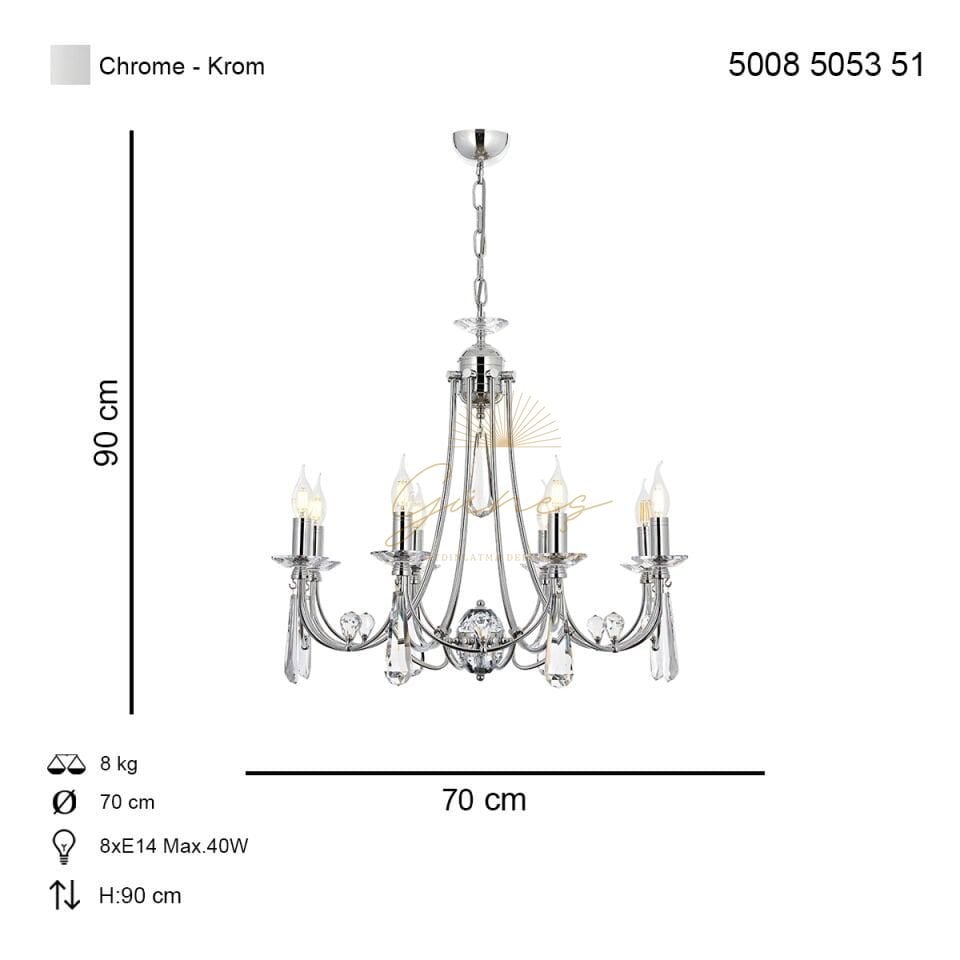 Prenses 8 li Avize Krom