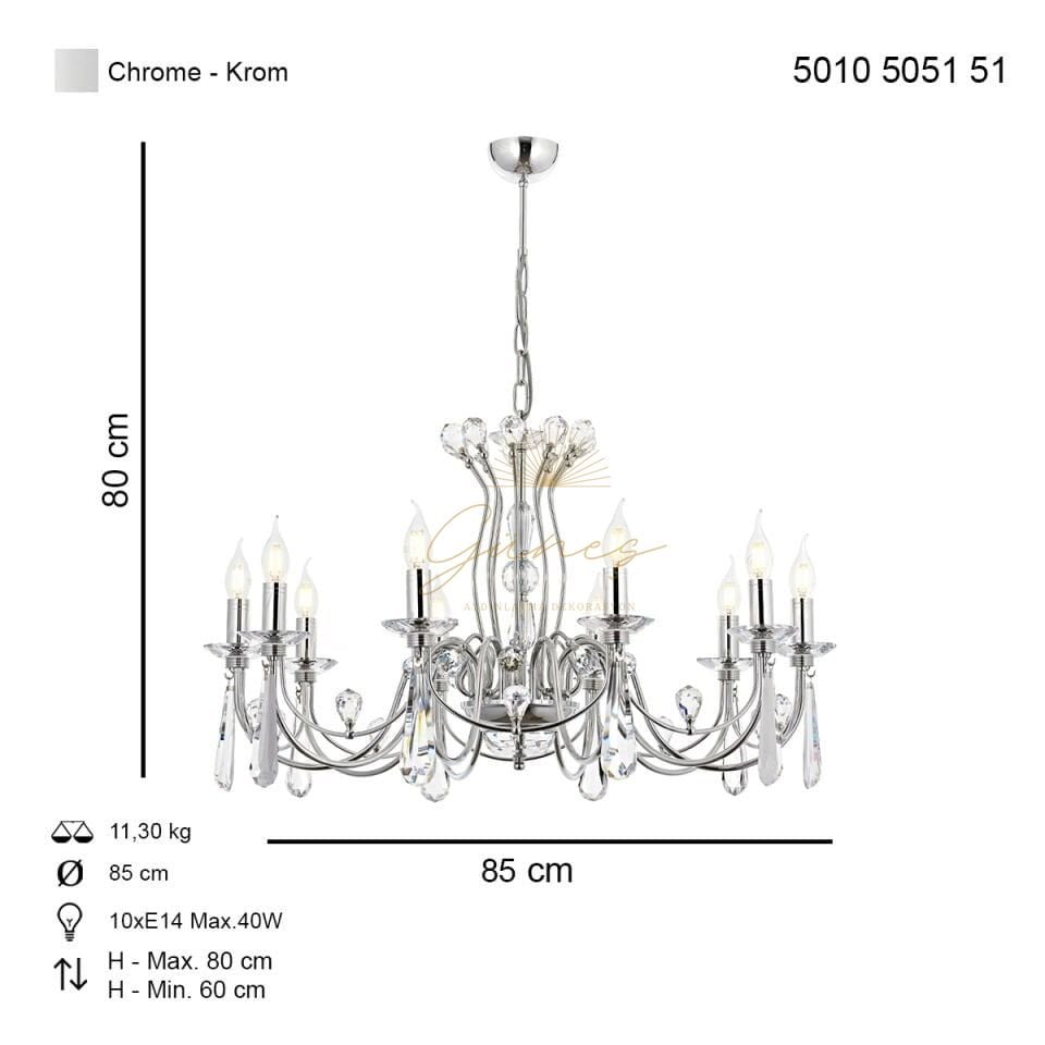 Leydi 10 lu Avize Krom