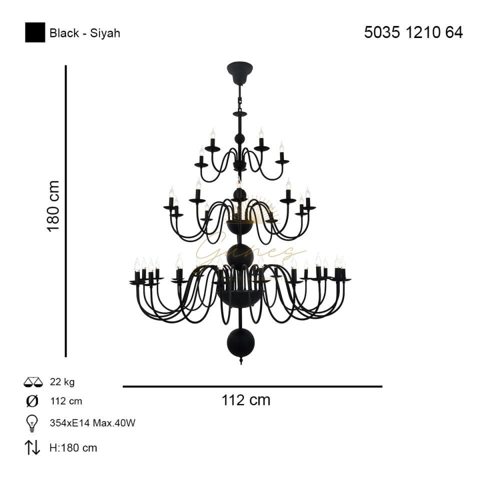 Darya 35 li Avize Mat Siyah