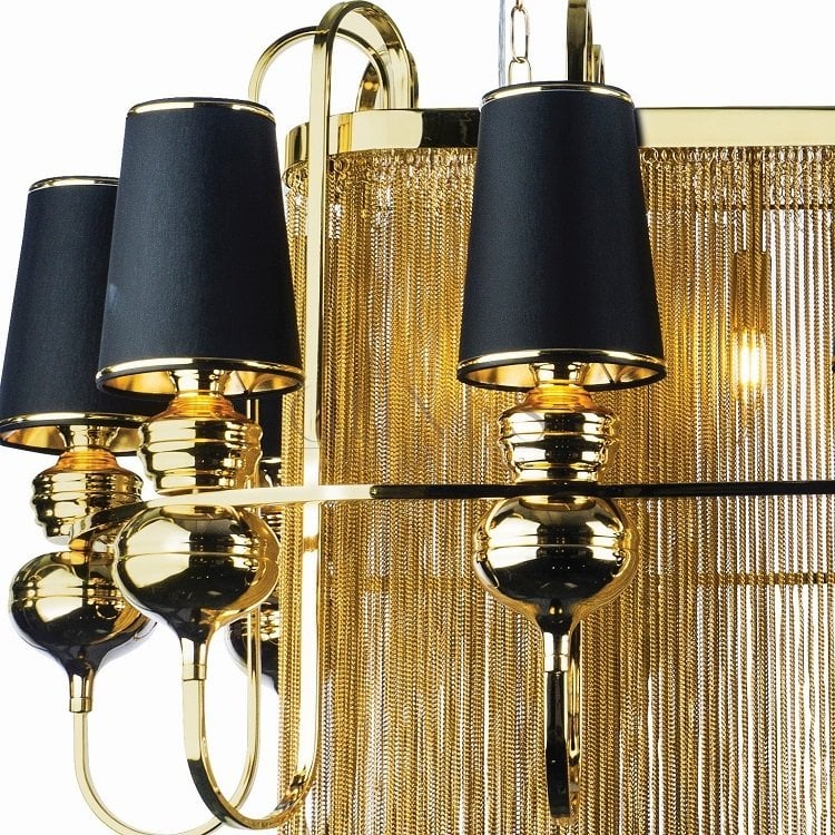 Lisa 8 lı Zincirli Gold Avize Yemek Masası