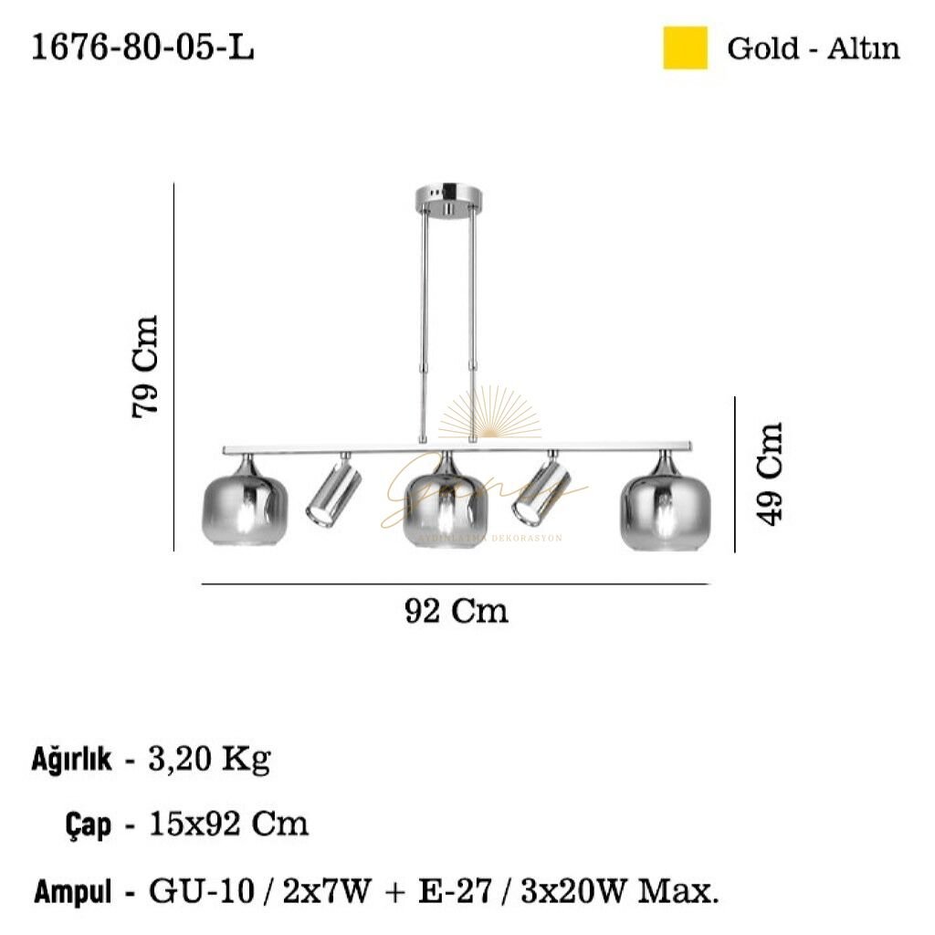 RAZNO 3+2 LI ALTIN SIRALI AVİZE 2XGU10-3XE27