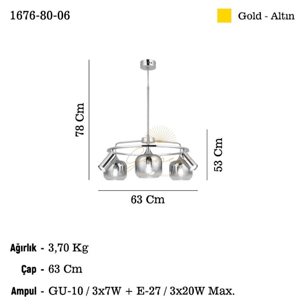 RAZNO 3+3 LI ALTIN AVİZE 3XGU10-3XE27
