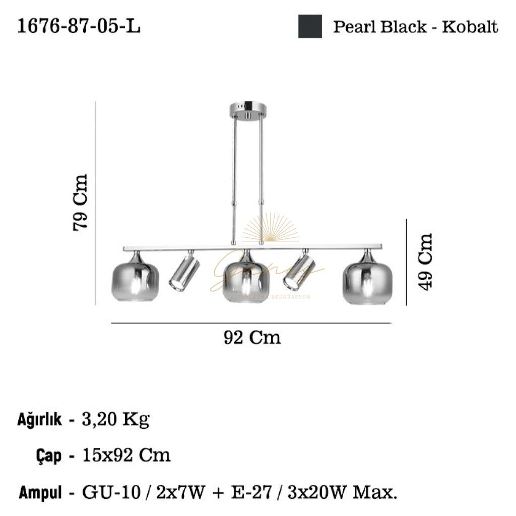RAZNO 3+2 LI KOBALT SIRALI AVİZE 2XGU10-3XE27