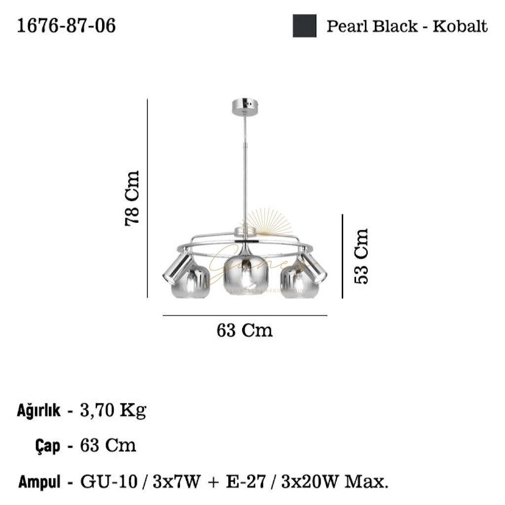 RAZNO 3+3 LI KOBALT AVİZE 3XGU10-3XE27