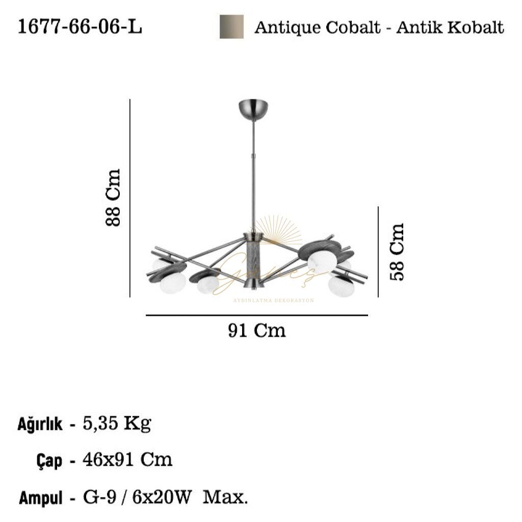ALABA 6 LI ANTİK KOBALT AVİZE 6XG9