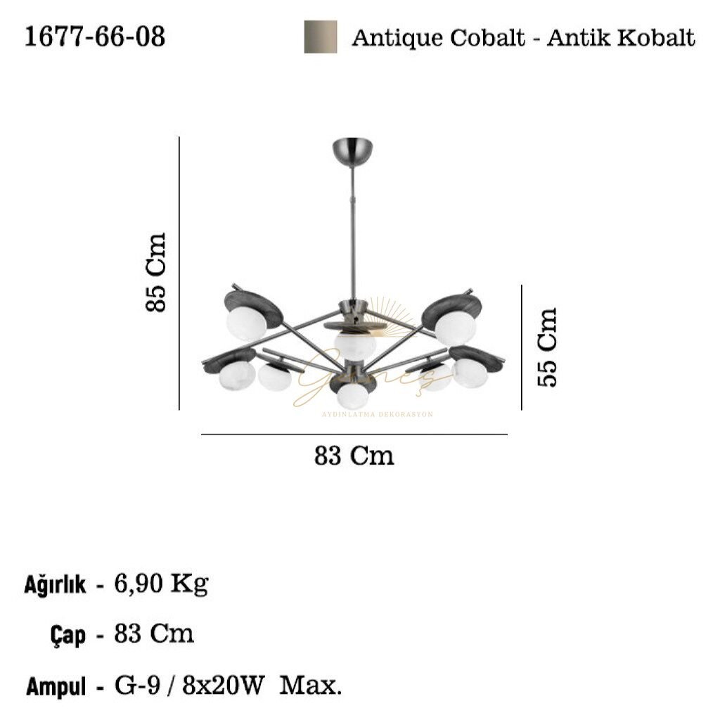 ALABA 8 LI ANTİK KOBALT AVİZE 8XG9