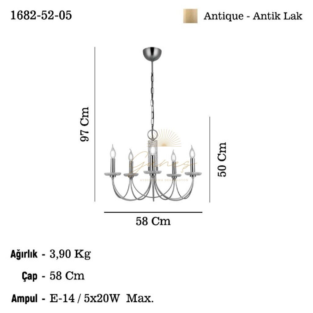 RAVO 5 LI ANTİK AVİZE 5XE14