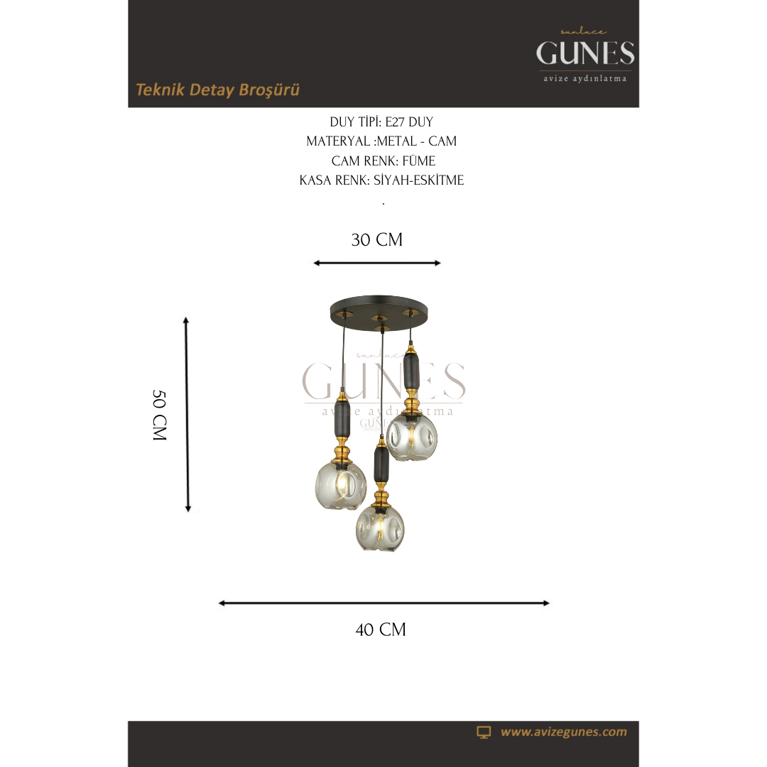 ÖZMER MTT 024 SİYAH 3LÜ SARKIT AVİZE