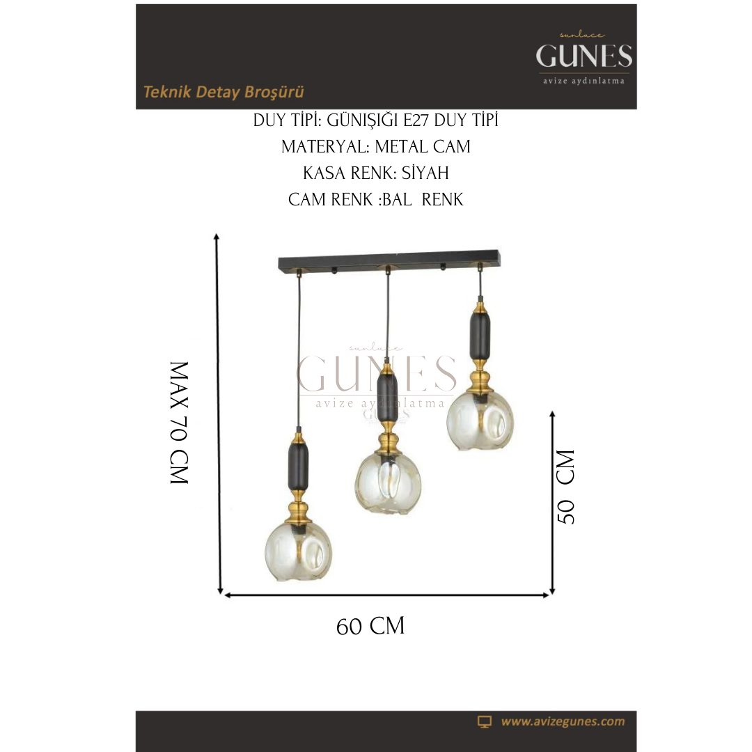 ÖZMER MTT 024 SİYAH 3LÜ SIRALI AVİZE