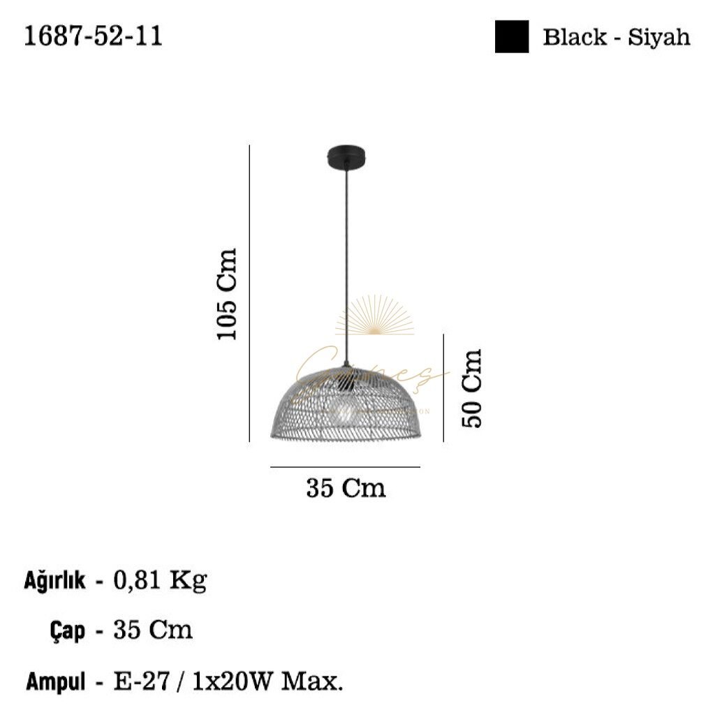 ZERFA Q350 TEKLİ SİYAH AVİZE 1XE27