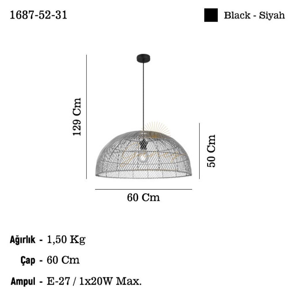 ZERFA Q600 TEKLİ SİYAH AVİZE 1XE27