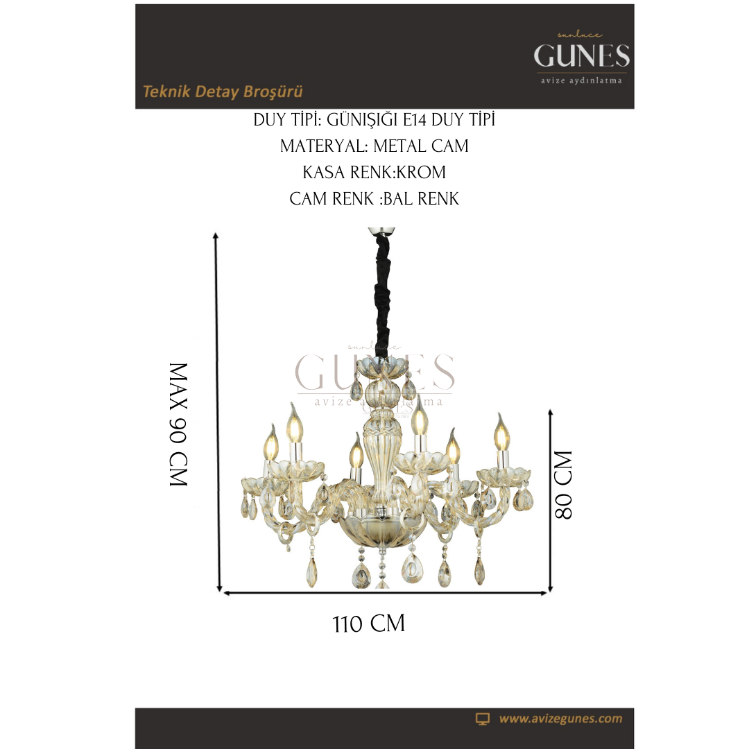 ÖZMER GR 016 6LI CAM KOL AVİZE BAL