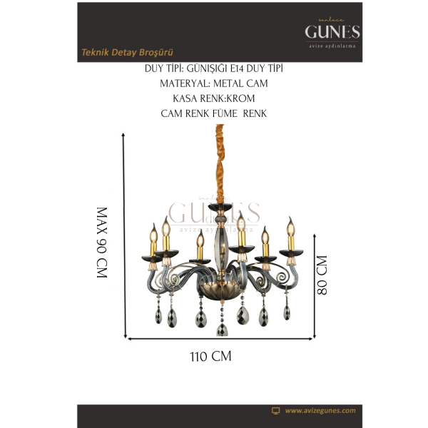 GR-061 FÜME 6LI CAM KOL AVİZE