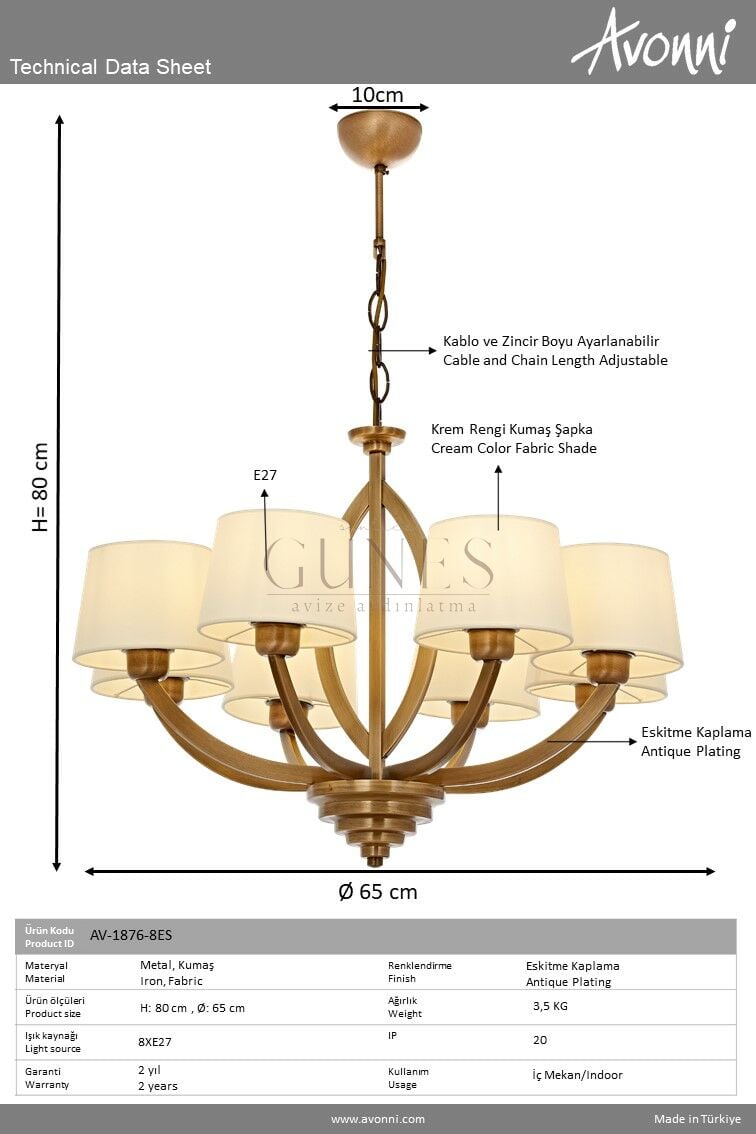 Eskitme Kaplama Modern Avize AVONNI AV-1876-8ES