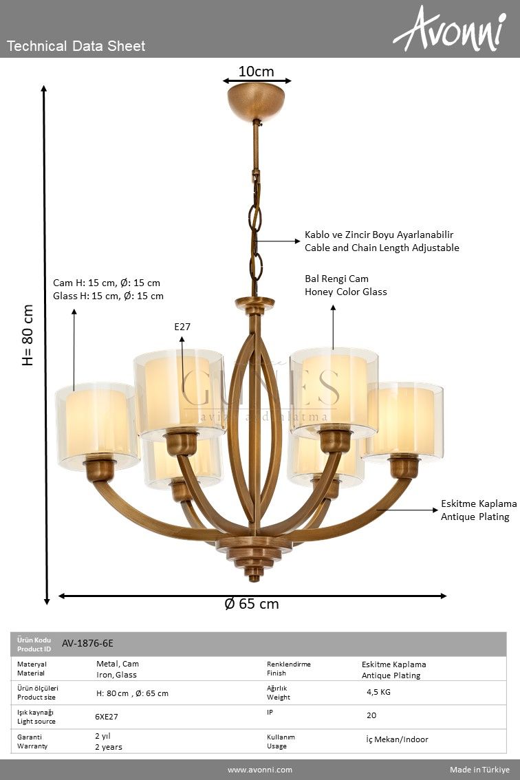 Eskitme Kaplama Modern Avize AVONNI AV-1876-6E