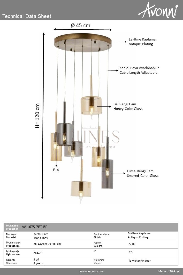 Eskitme Kaplama Modern Avize AVONNİ-AV-1675-7ET-BF