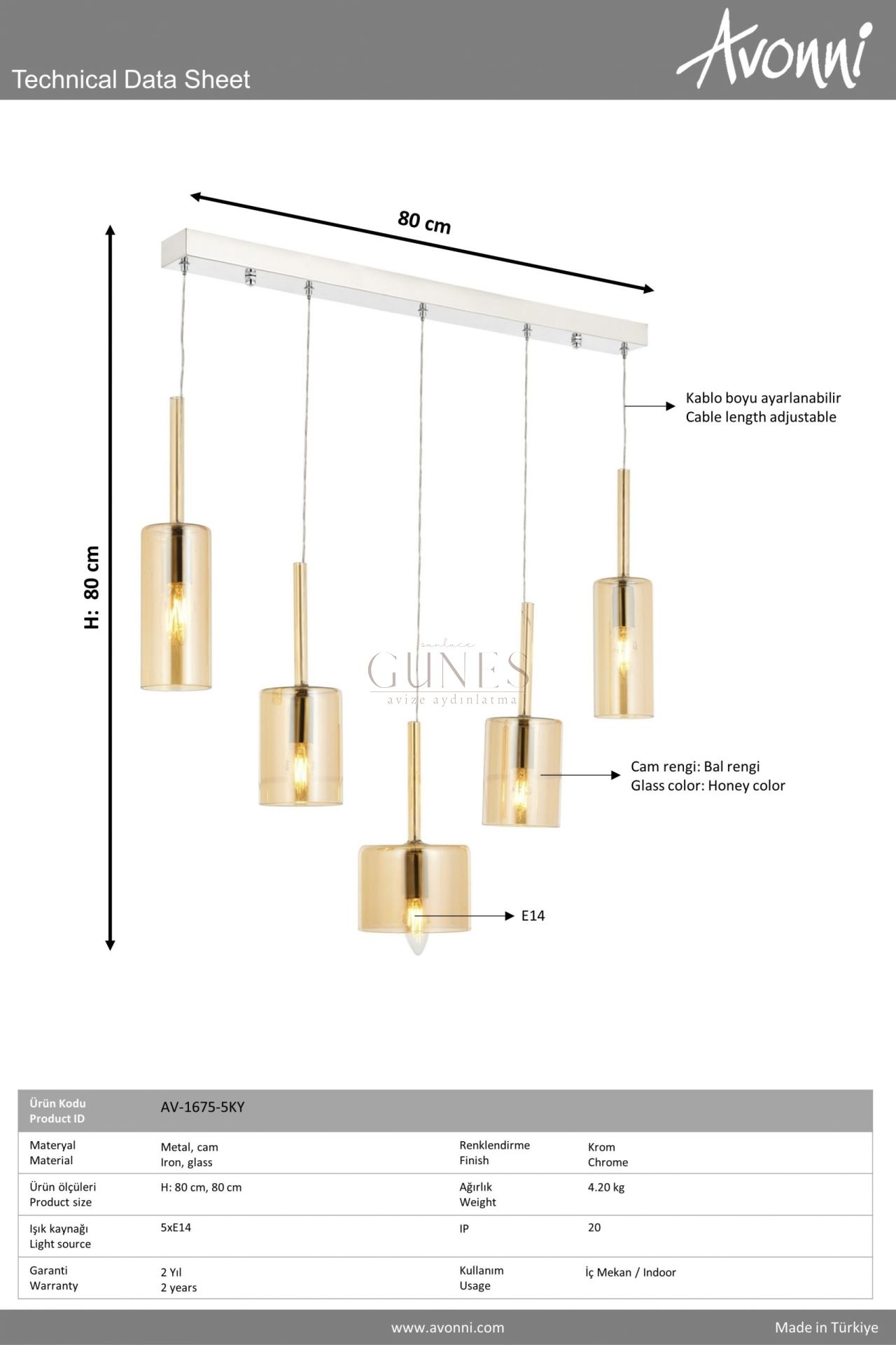Krom Kaplama Modern Avize AVONNİ-AV-1675-5KY