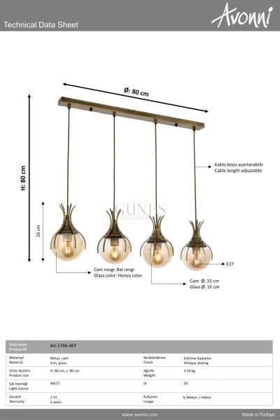 Eskitme Kaplama Modern Avize AVONNİ-AV-1766-4EY