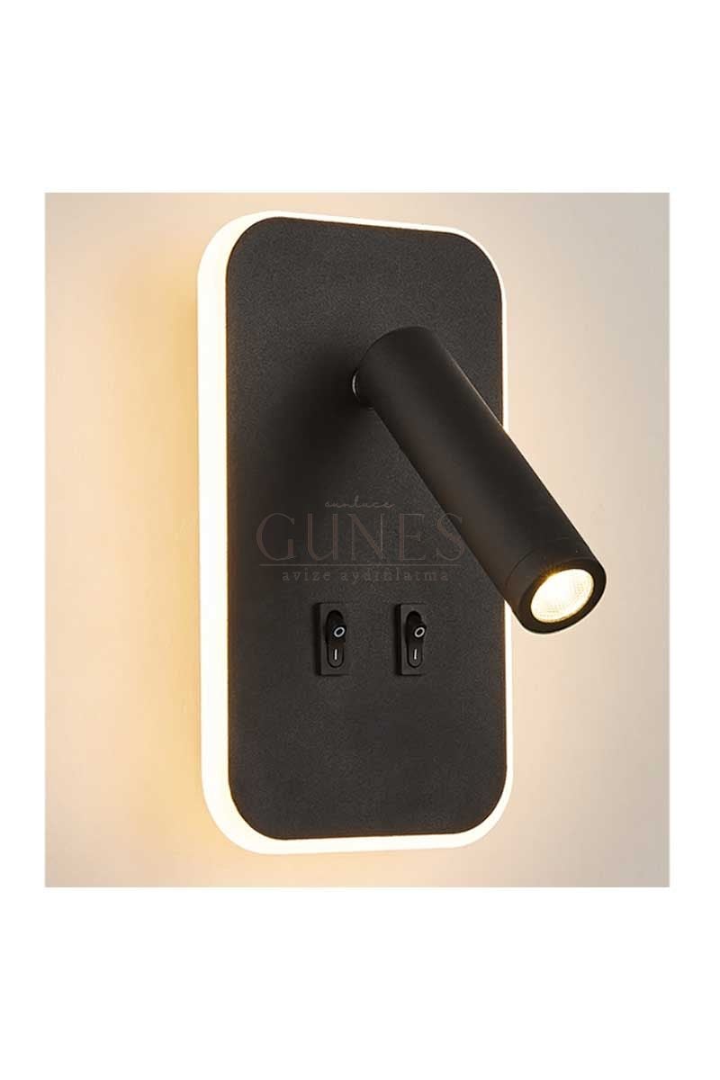 Cata CT-5243 9W 3000K Günışığı Tuvalu Siyah Çift Kademeli Yatak Başı Aplik