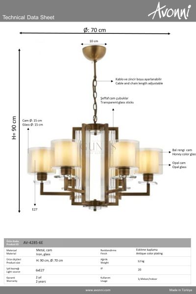Eskitme Kaplama Modern Avize AVONNİ-AV-4285-6E