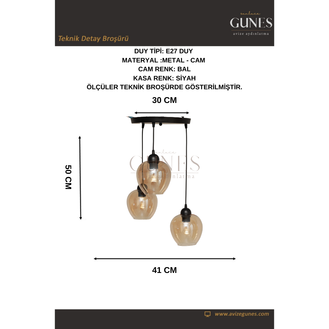 NK 084 MODERN BAL CAMLI 3 LÜ SARKIT AVİZE