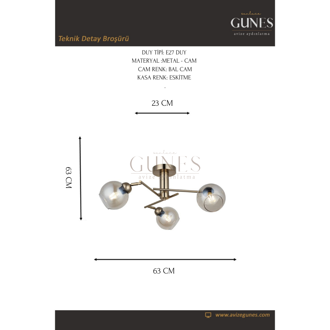 DOVA 3 LU ANTIK LAK PLAFONYER 3XE27