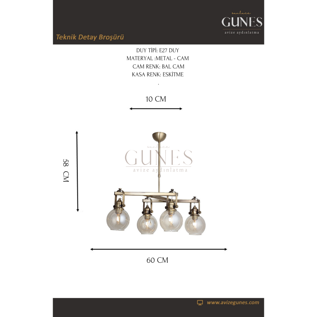 AYTAÇ LUCEA PONTE 4 LÜ SIRALI ANTIK LAK 4xE27