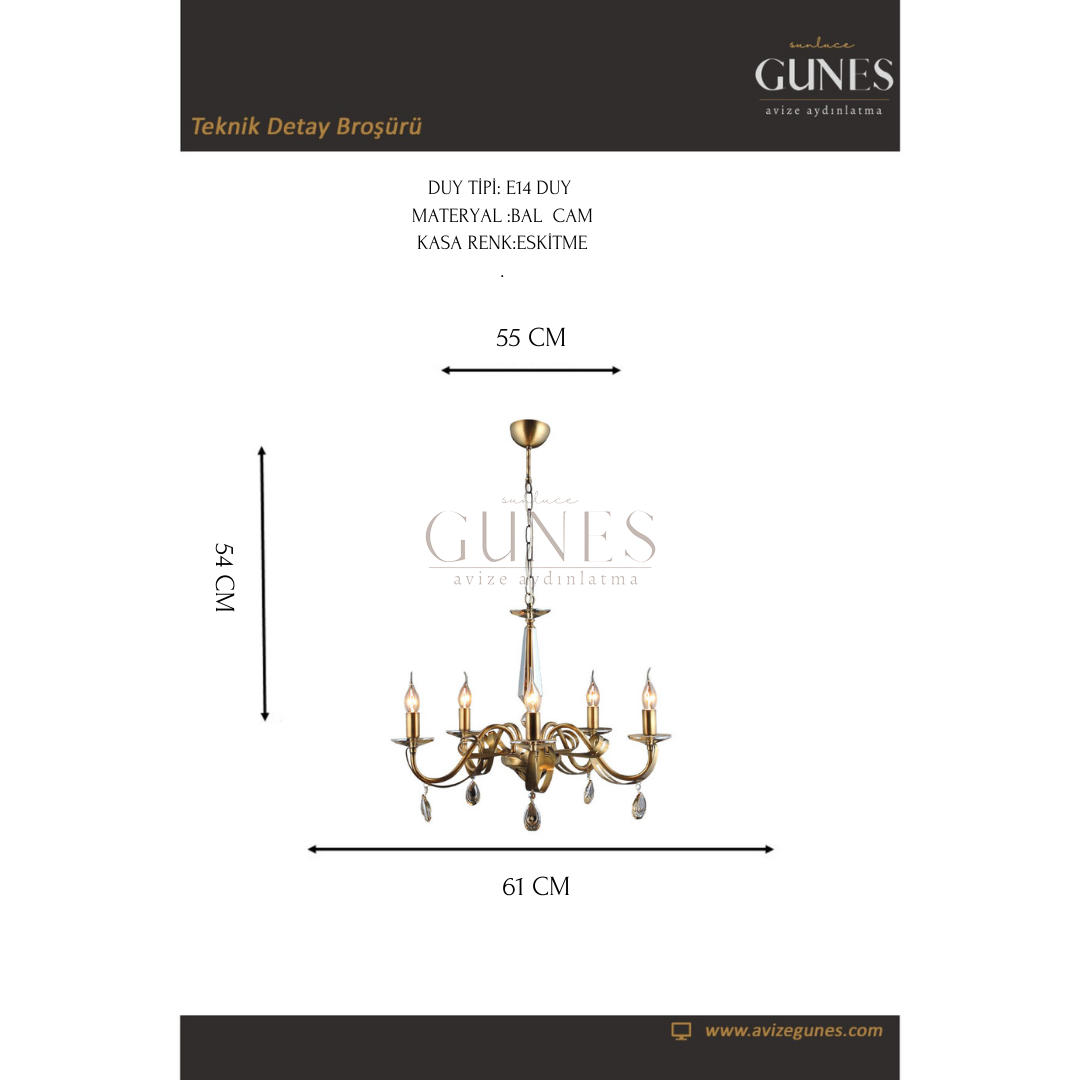 AYTAÇ LUCEA  CASTRO 5 Lİ ANTIK LAK E14 AVİZE