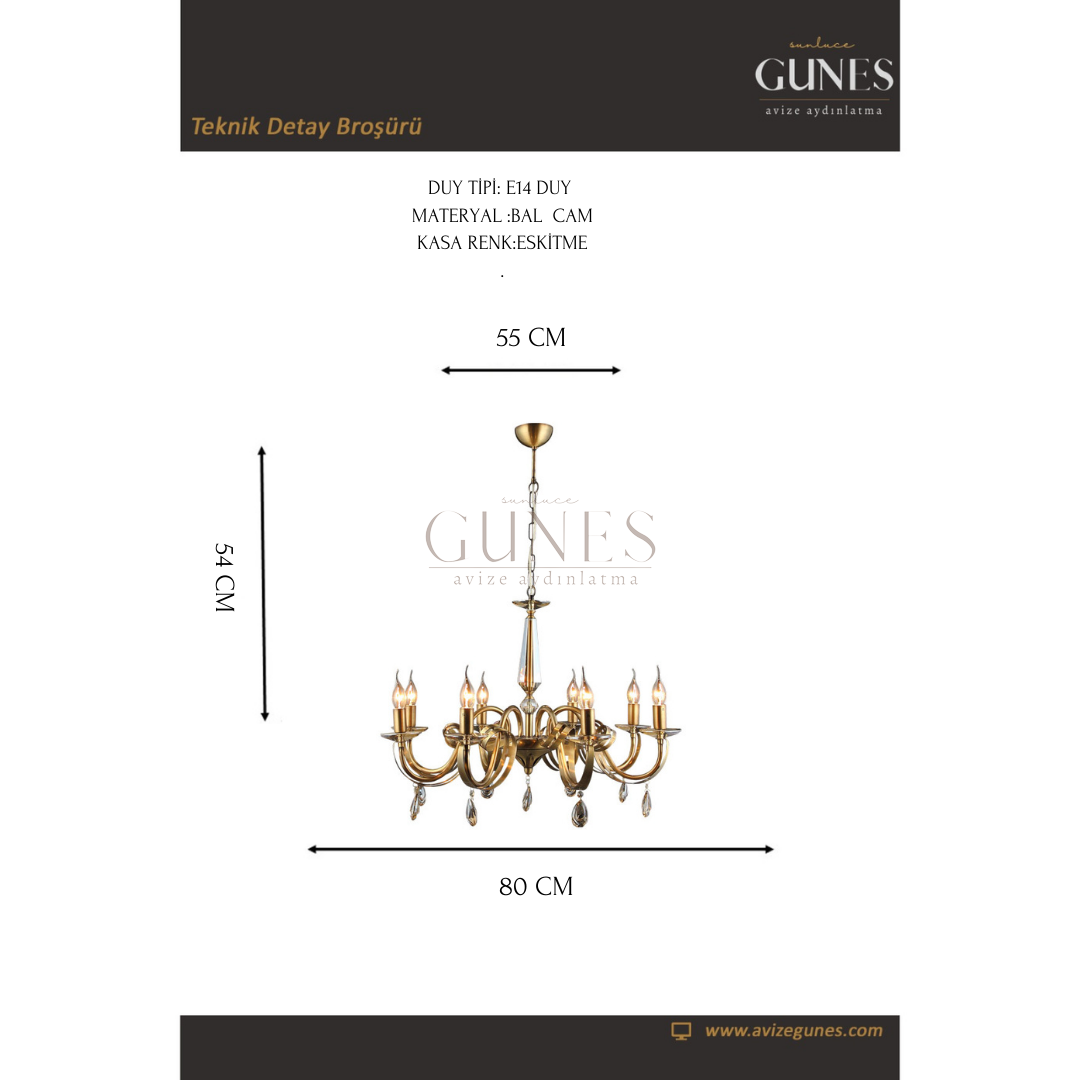 AYTAÇ LUCEA  CASTRO 8 Lİ ANTIK LAK E14 AVİZE