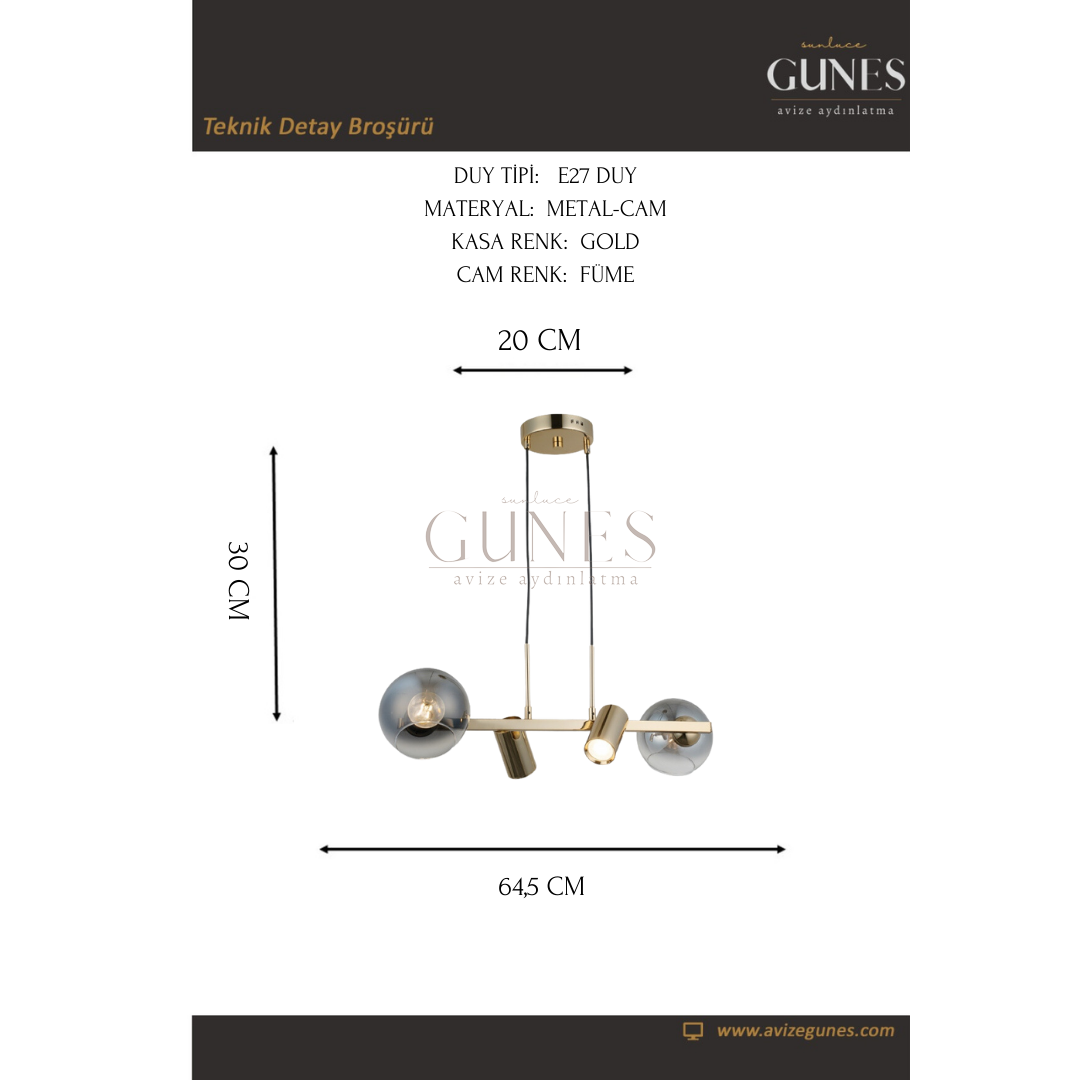 AYTAÇ LUCEA  ZERDE 2+2 ALTIN SIRALI AVİZE 2XGU10+2XE27