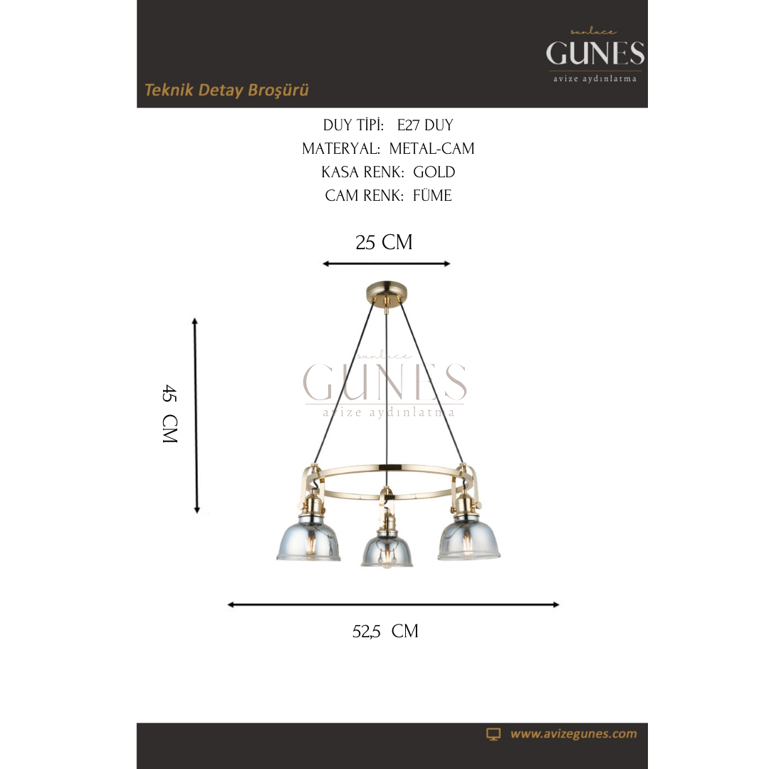 AYTAÇ LUCEA MAGO 3 LU ALTIN YUV. AVIZE 3XE27