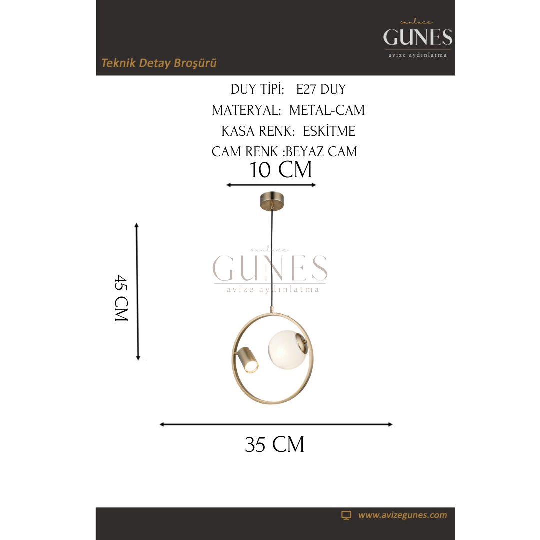 AYTAÇ LUCEA  MEDO 1+1 ANTIK LAK YUVARLAK AVİZE 1XGU10+1XE27