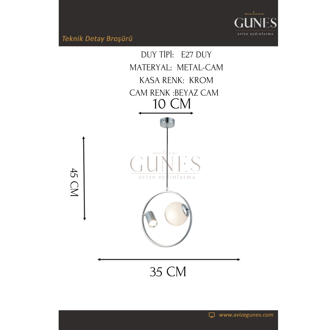 AYTAÇ LUCEA  MEDO 1+1 KROM YUVARLAK AVİZE 1XGU10+1XE27