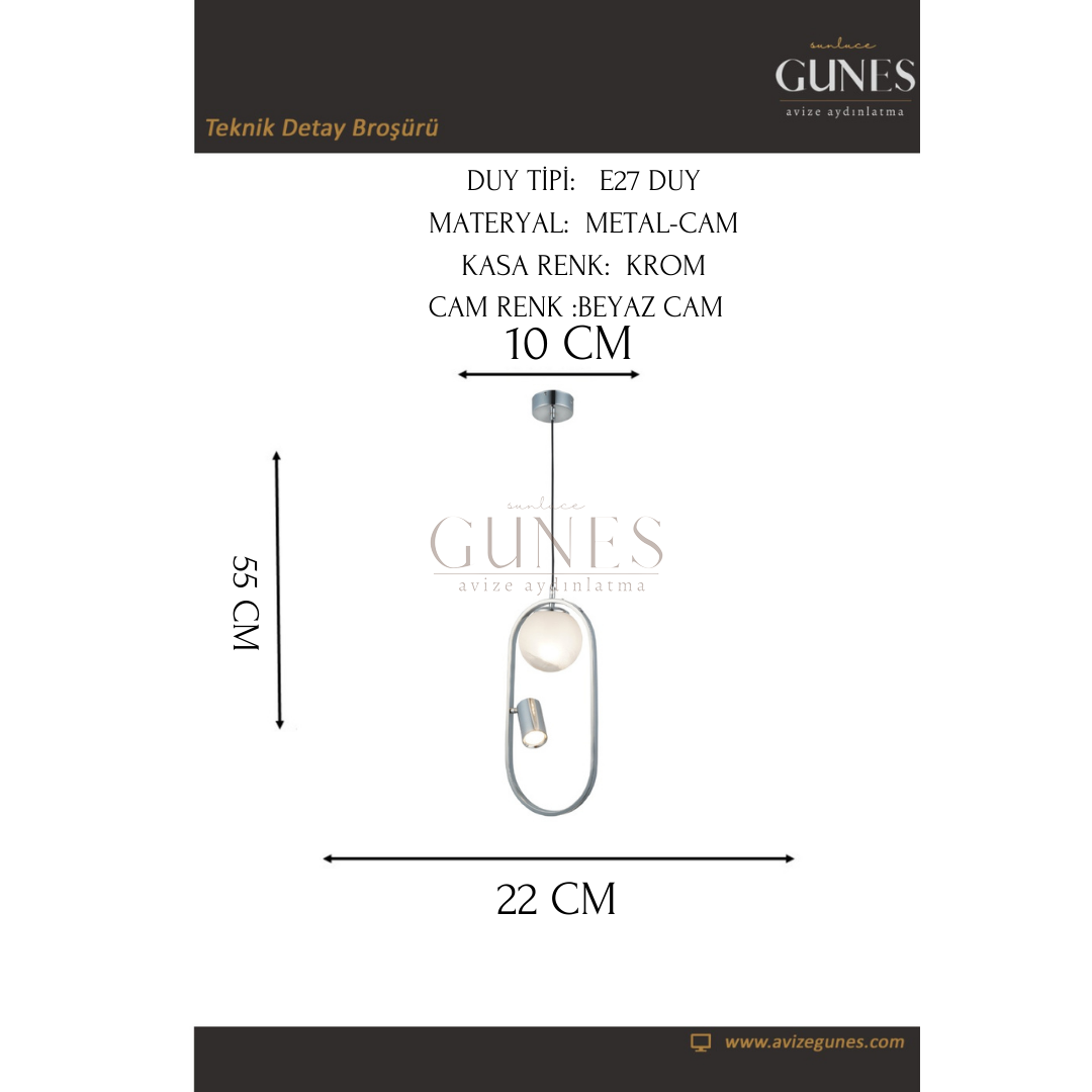 AYTAÇ LUCEA  MEDO 1+1 KROM ELİPS AVİZE 1XGU10+1XE27