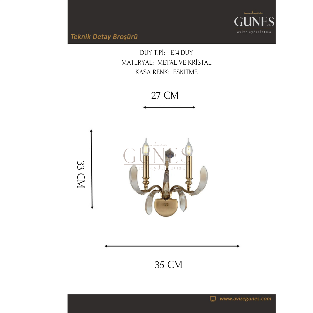 AYTAÇ LUCEA ARTEMI 2 Lİ ANTIK LAK APLİK 2XE14