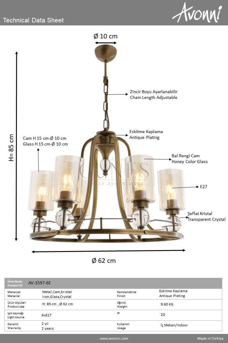 Eskitme Kaplama Modern Avize AVONNİ-AV-1597-6E