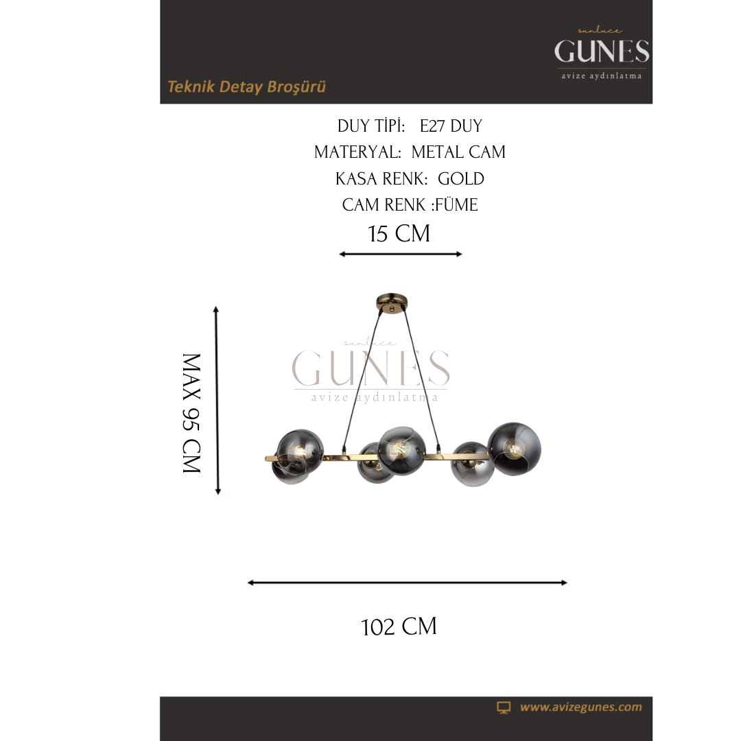 AYTAÇ LUCEA RANKO 6 LI SIRALI .AVİZE KOYU ALTIN 6xE27