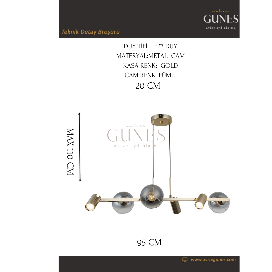 AYTAÇ LUCEA ZERDE 3+3 ALTIN SIRALI AVİZE 3XGU10+3XE27