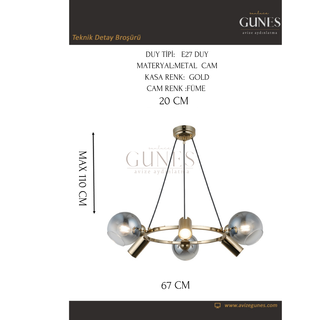 AYTAÇ LUCEA ZERDE 3+3 ALTIN AVİZE 3XGU10+3XE27