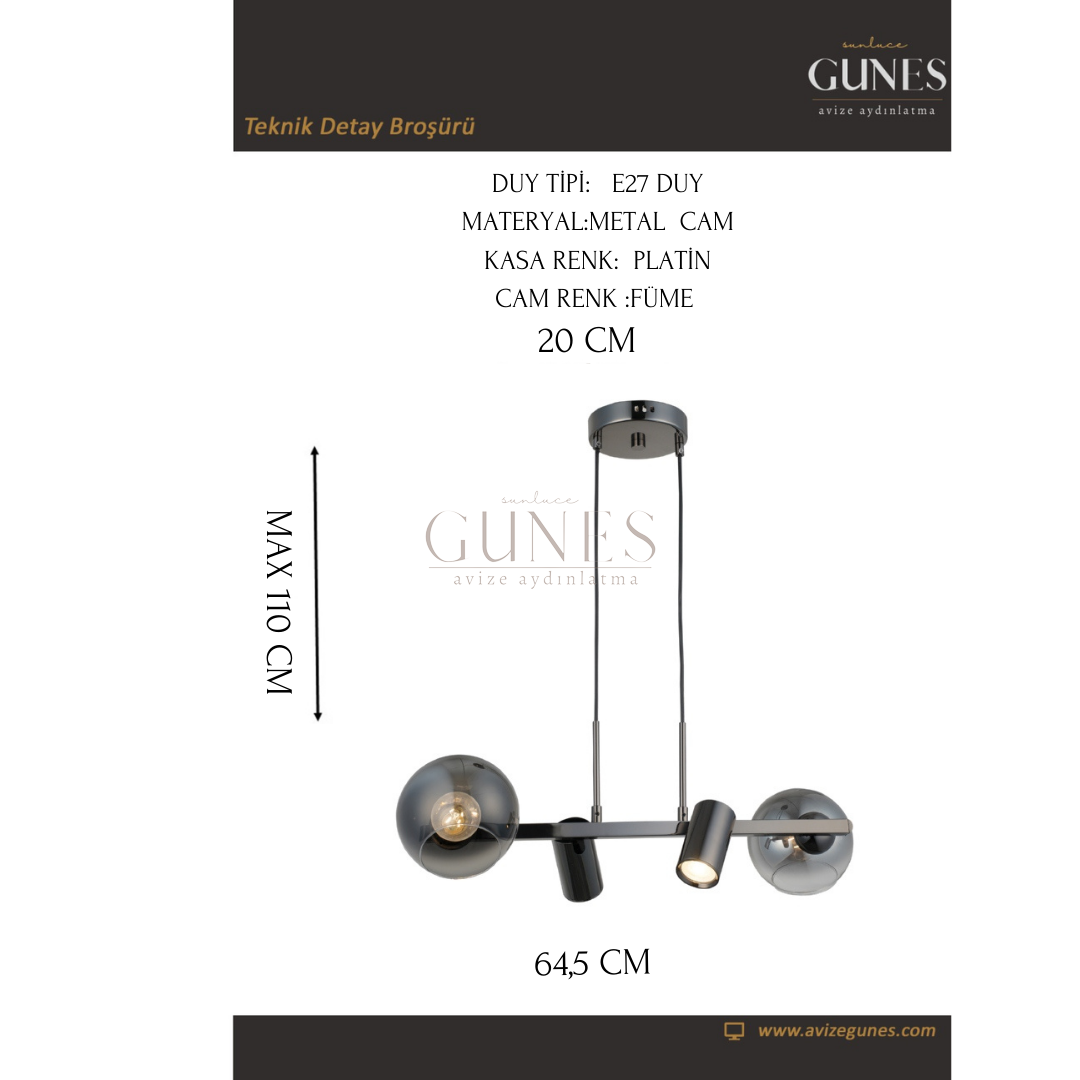 AYTAÇ LUCEA ZERDE 2+2 KOBALT SIRALI AVİZE 2XGU10+2XE27