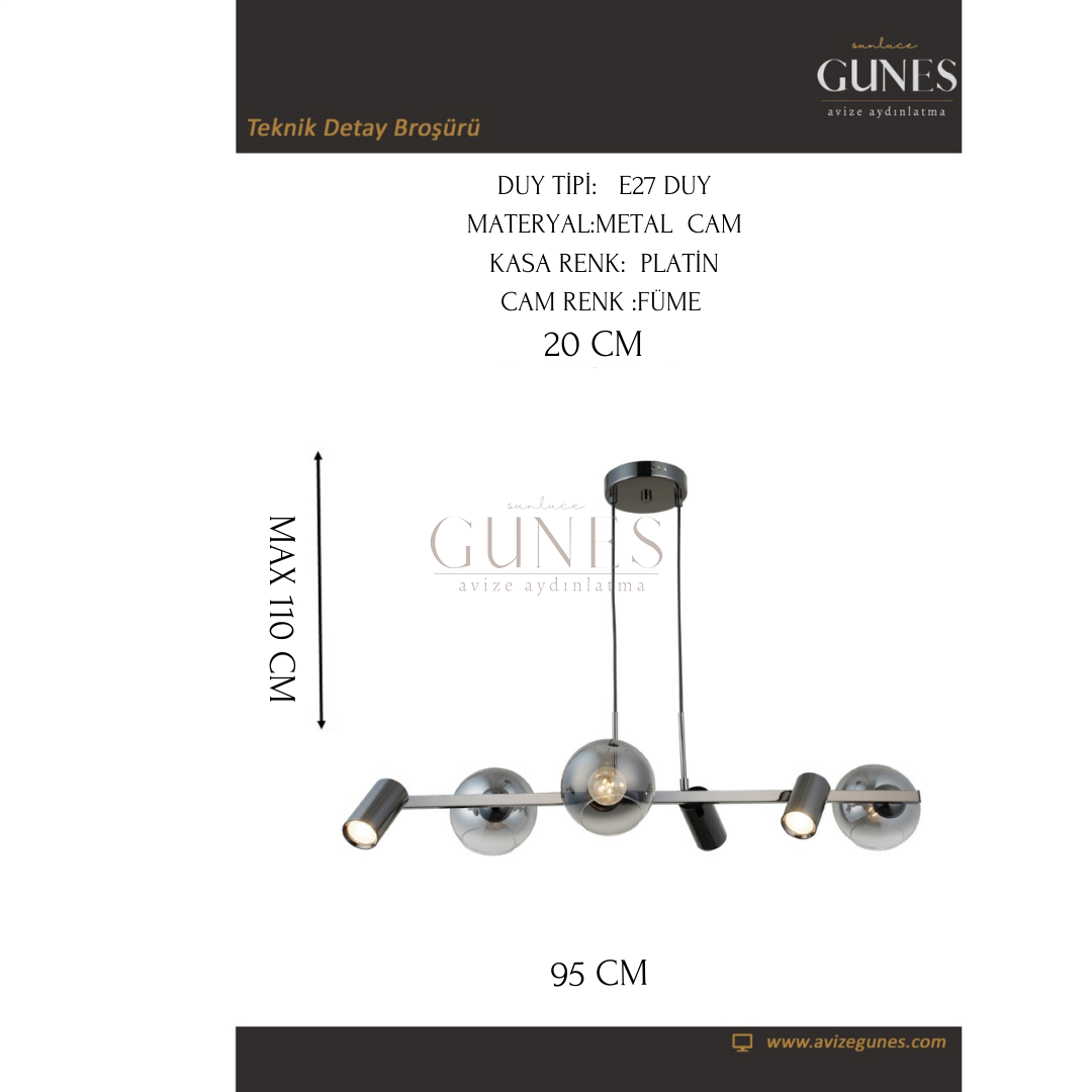 AYTAÇ LUCEA ZERDE 3+3 KOBALT SIRALI AVİZE 3XGU10+3XE27