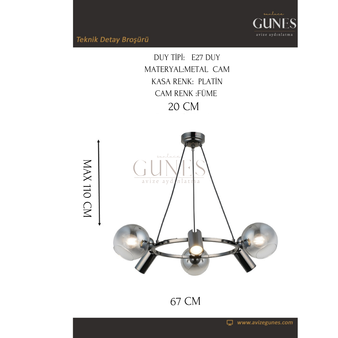 AYTAÇ LUCEA ZERDE 3+3 KOBALT AVİZE 3XGU10+3XE27