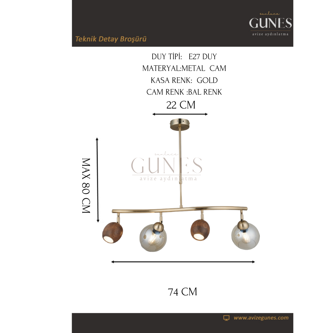 AYTAÇ LUCEA REDO 2+2 ANTIK LAK SIRALI AVİZE 2XGU10+2XE27