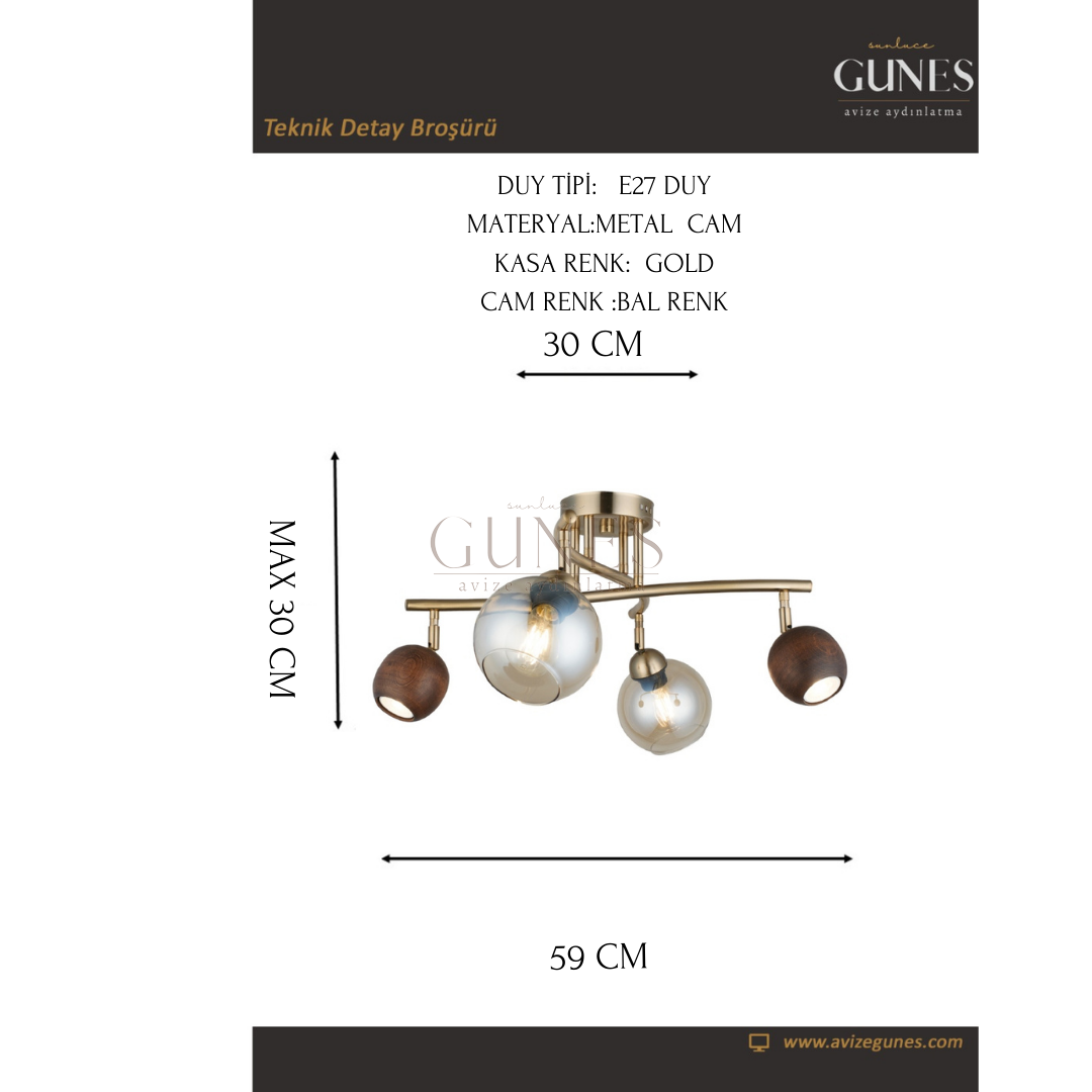 AYTAÇ LUCEA REDO 2+2 ANTIK LAK PLAFONYER 2XGU10+2XE27